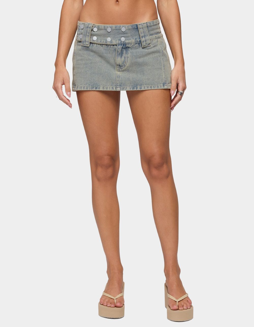 EDIKTED Lolah Snap Waist Denim Mini Skort