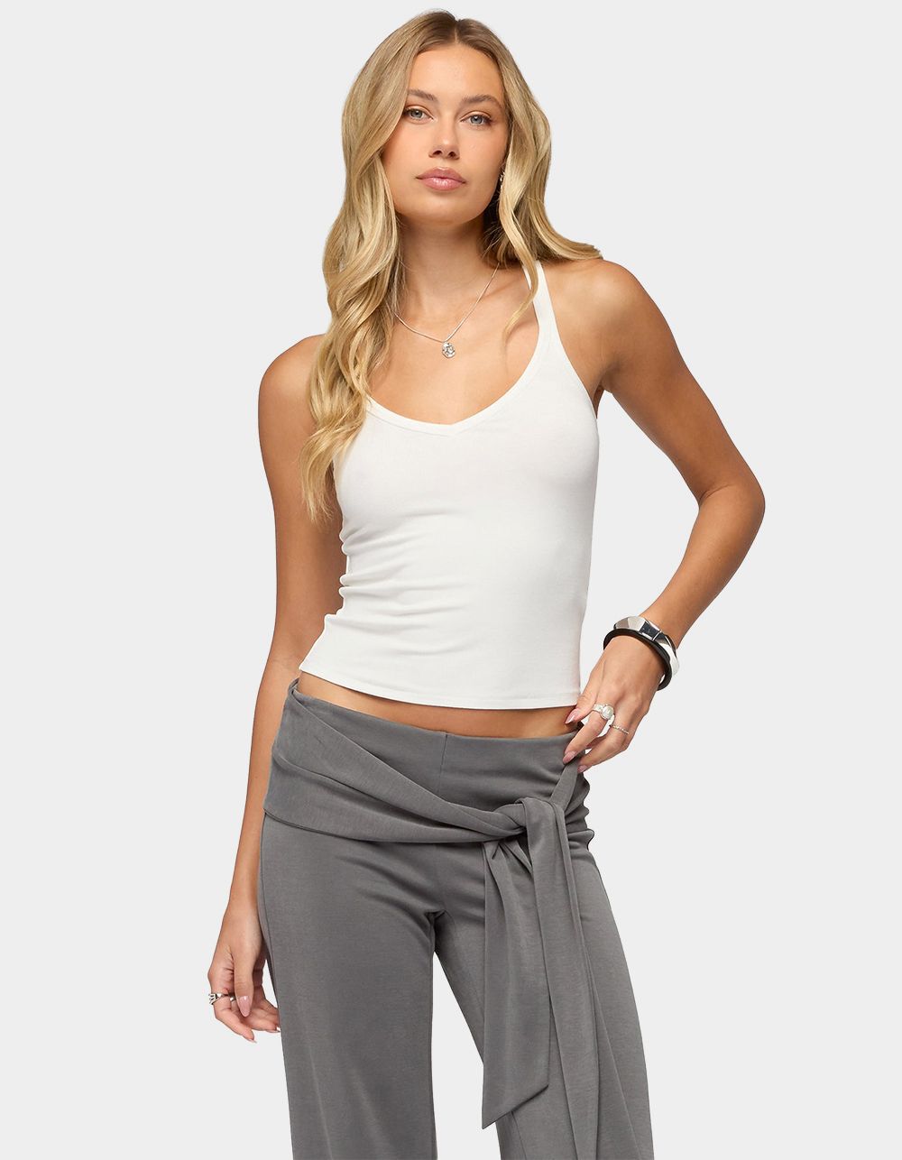 EDIKTED Juliena Ribbed V-Neck Tank Top