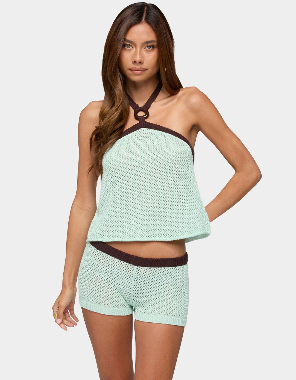 EDIKTED Loli Ring Contrast Knit Halter Top