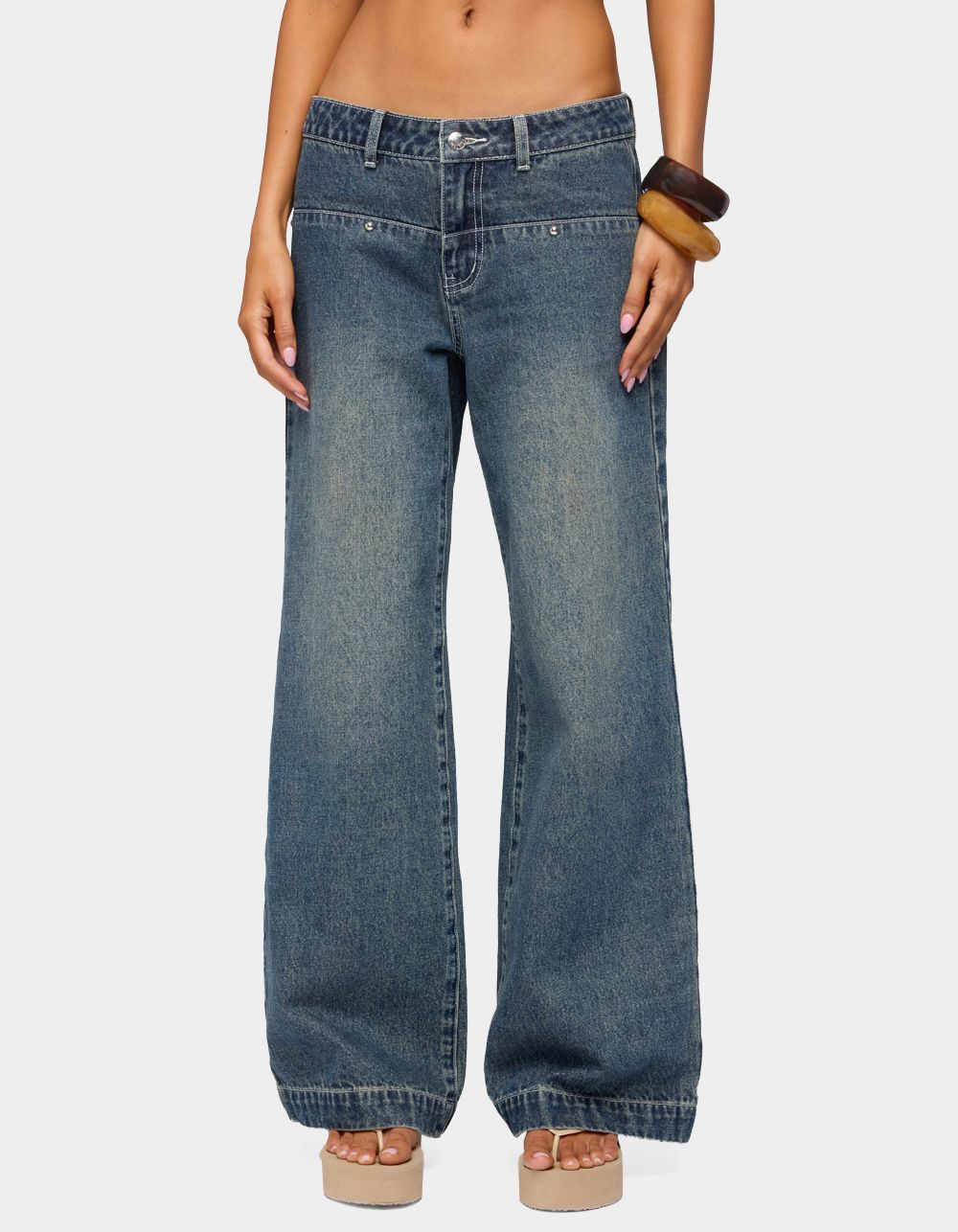 EDIKTED Wyn Studded Low Rise Baggy Jeans