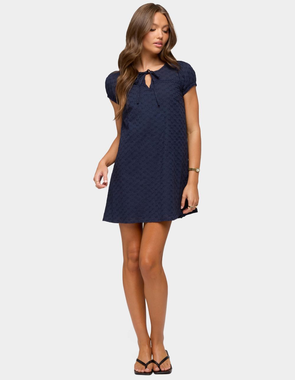 EDIKTED Mariella Lacey Eyelet Mini Dress