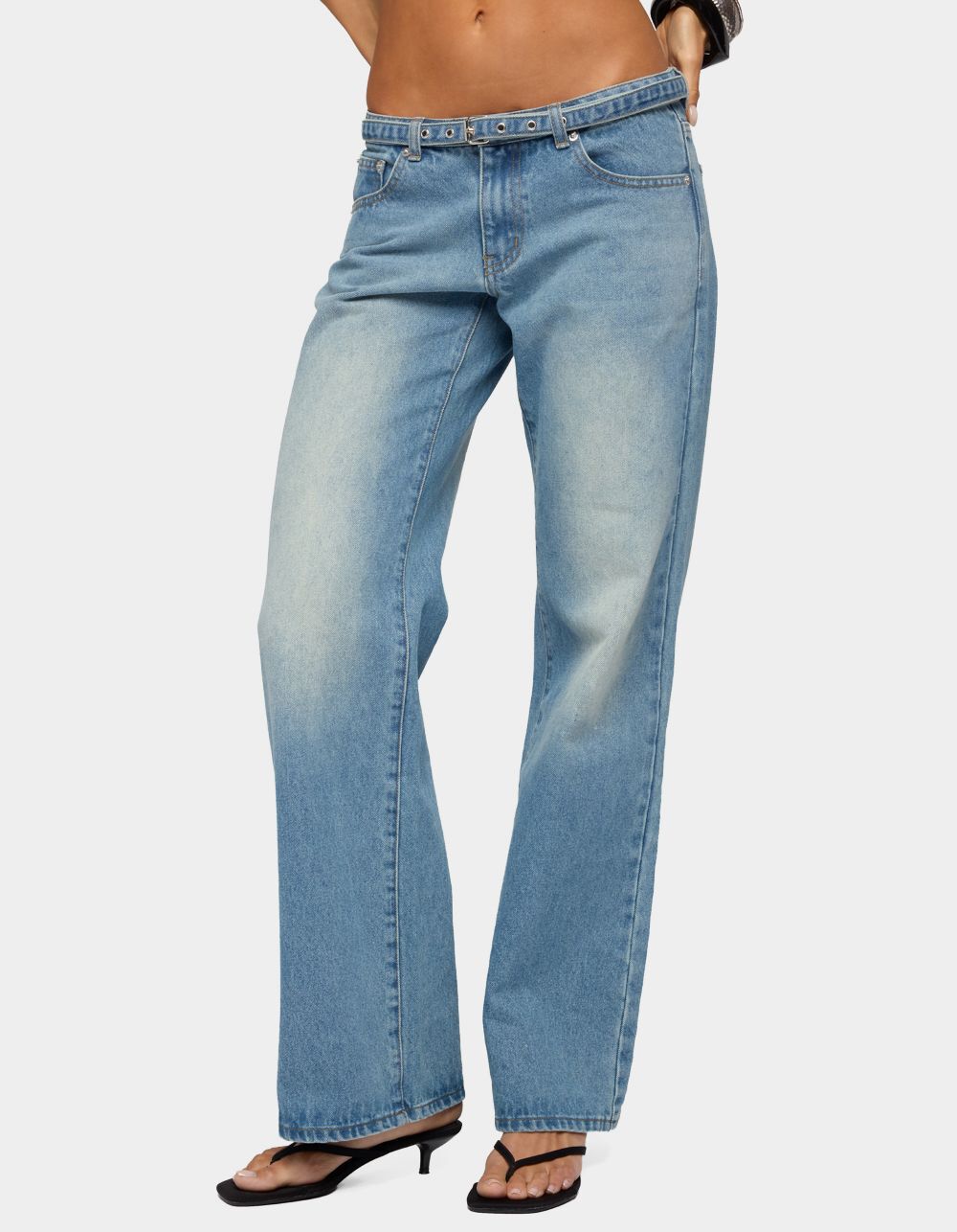 EDIKTED Belted Low Rise Straight Leg Jeans