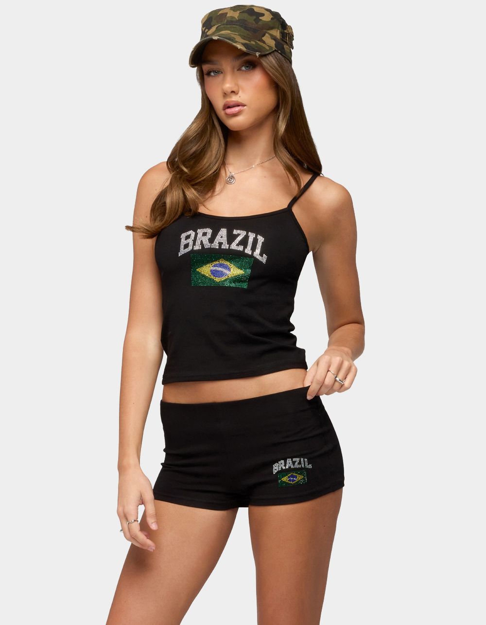 EDIKTED Brazil Rhinestone Tank Top