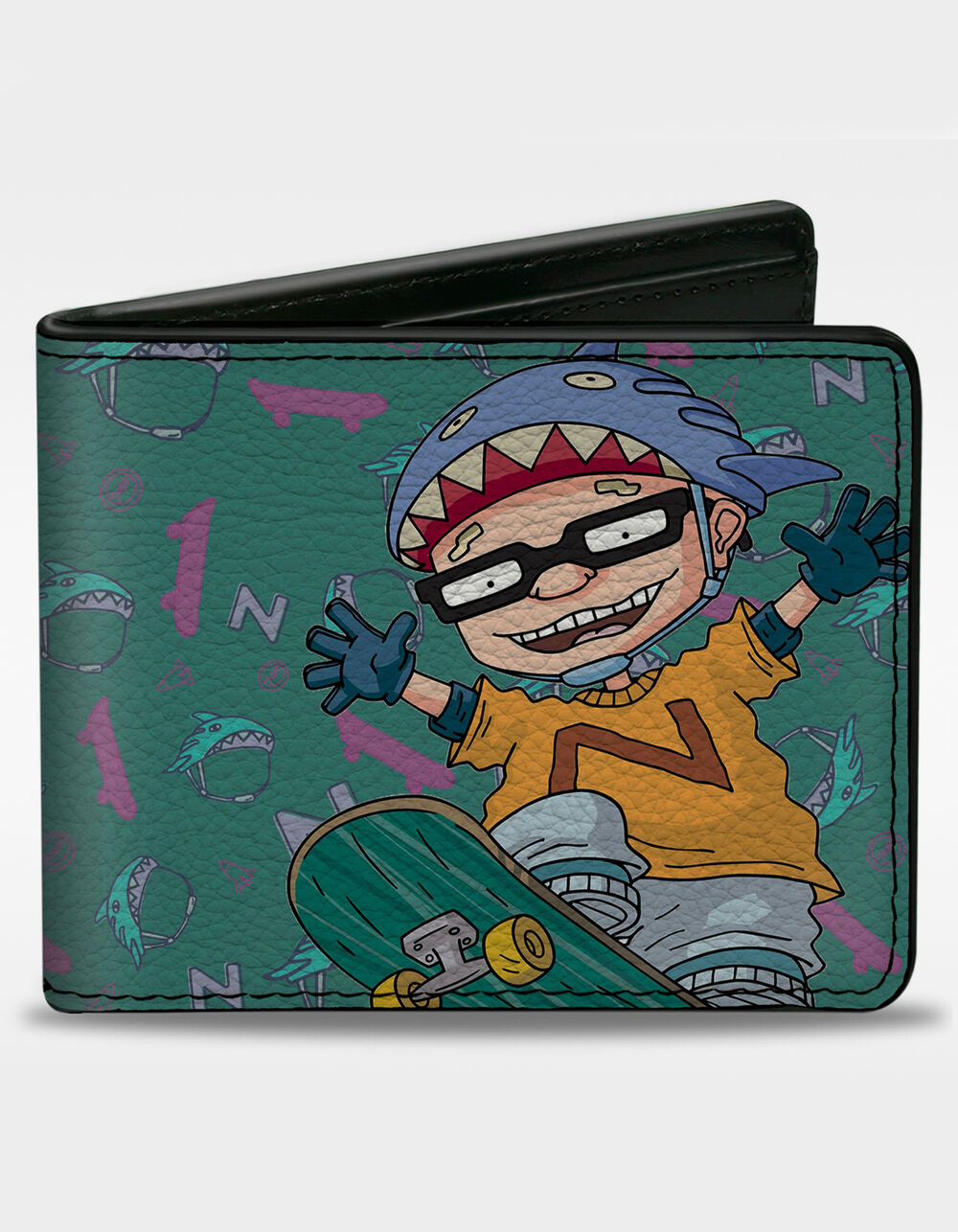 BUCKLE-DOWN Rocket Power Same Skateboard Pose + Text Scattered Icons Bifold Wallet