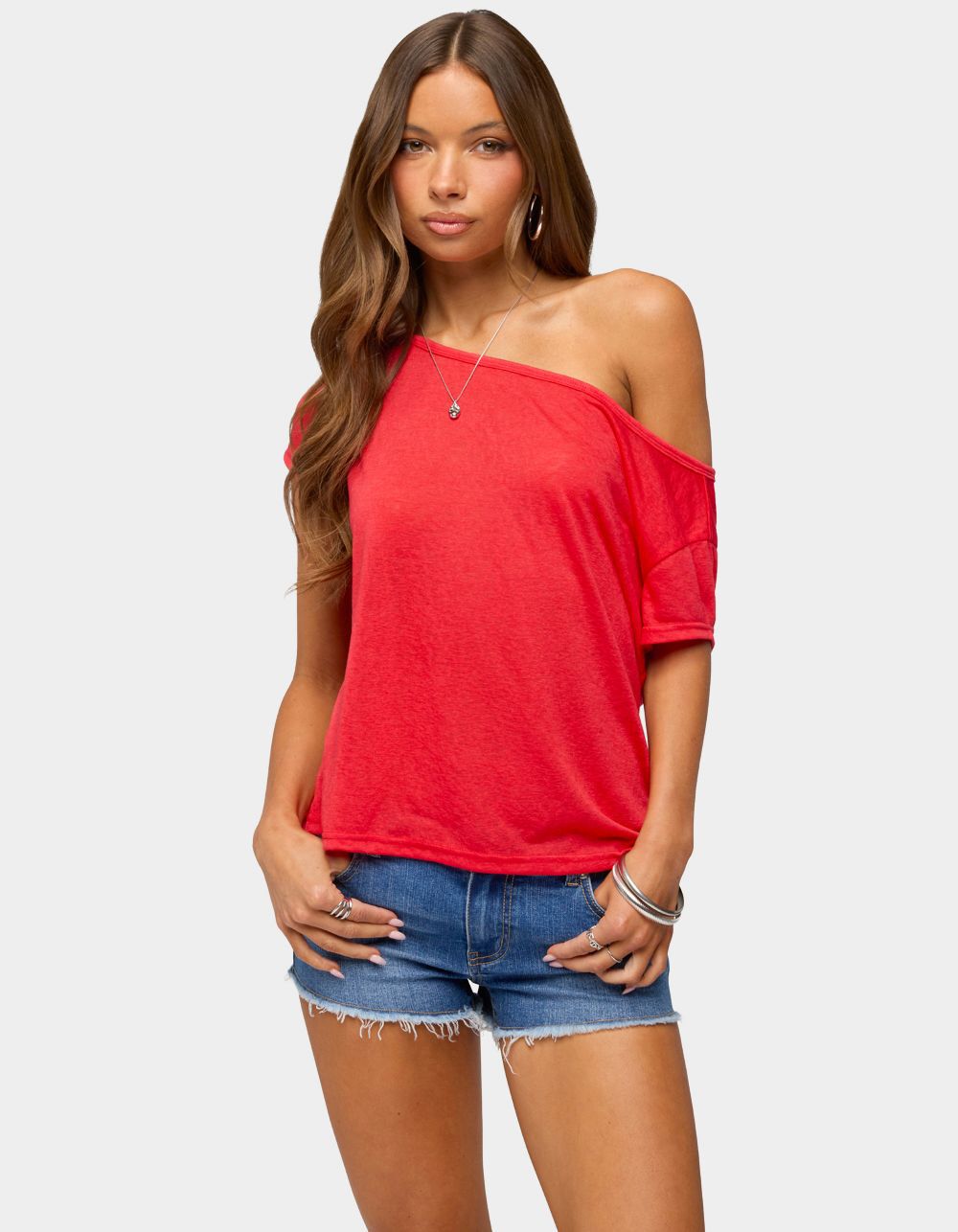 EDIKTED Amora Off Shoulder Sheer Top