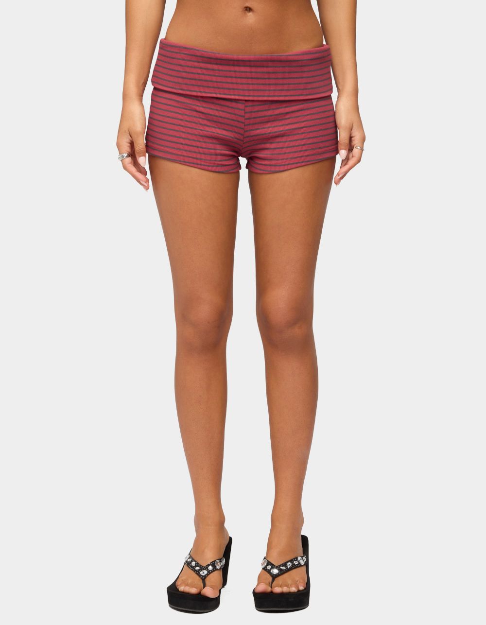 EDIKTED Monikah Striped Foldover Micro Shorts