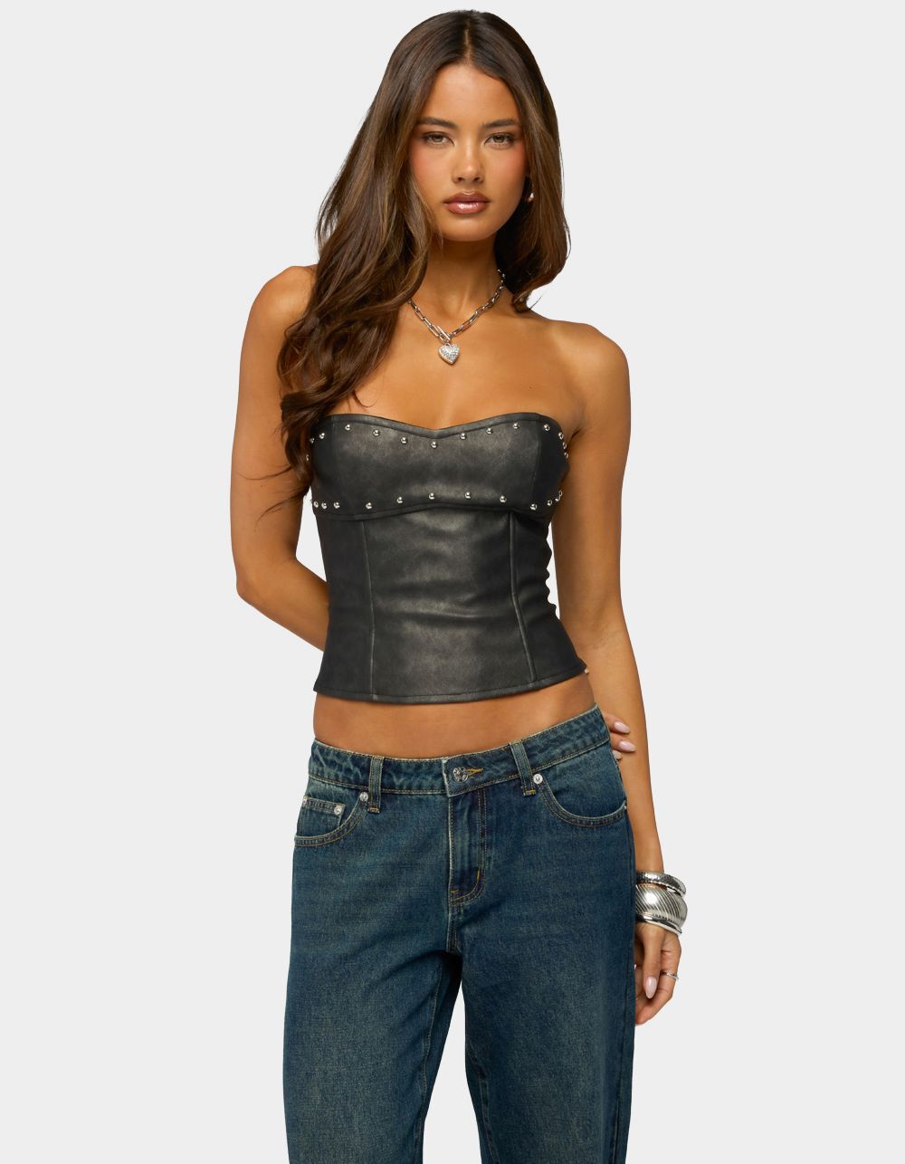 EDIKTED Izara Studded Faux Leather Corset
