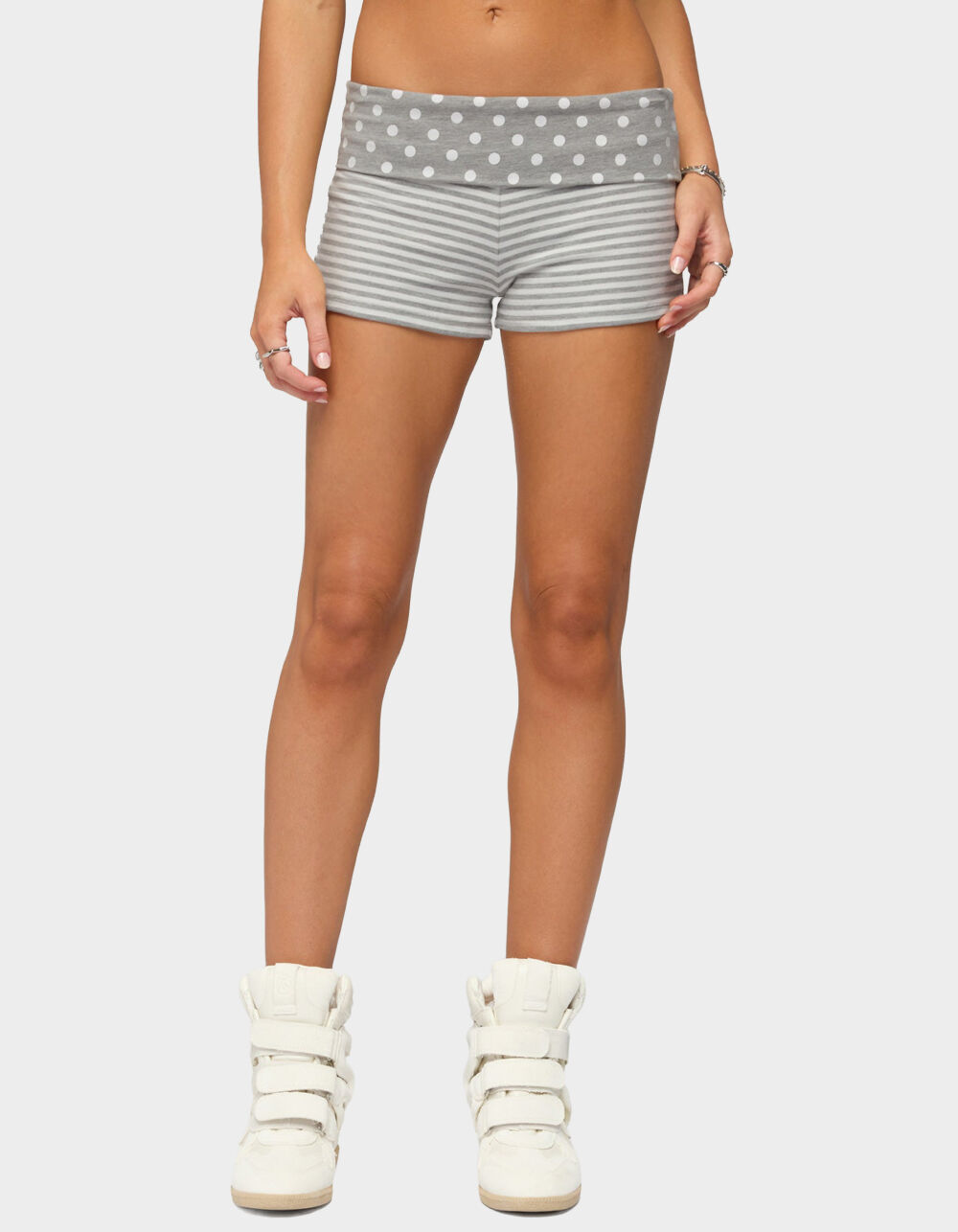 EDIKTED Presley Stripe & Polka Dot Foldover Shorts