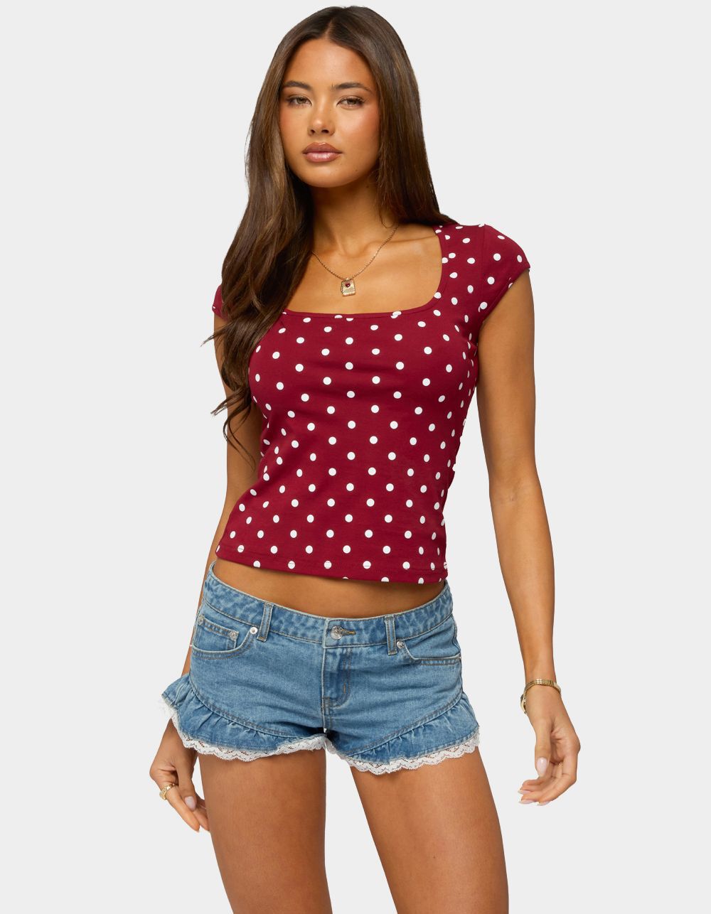 EDIKTED Mookie Square Neck Polka Dot Top