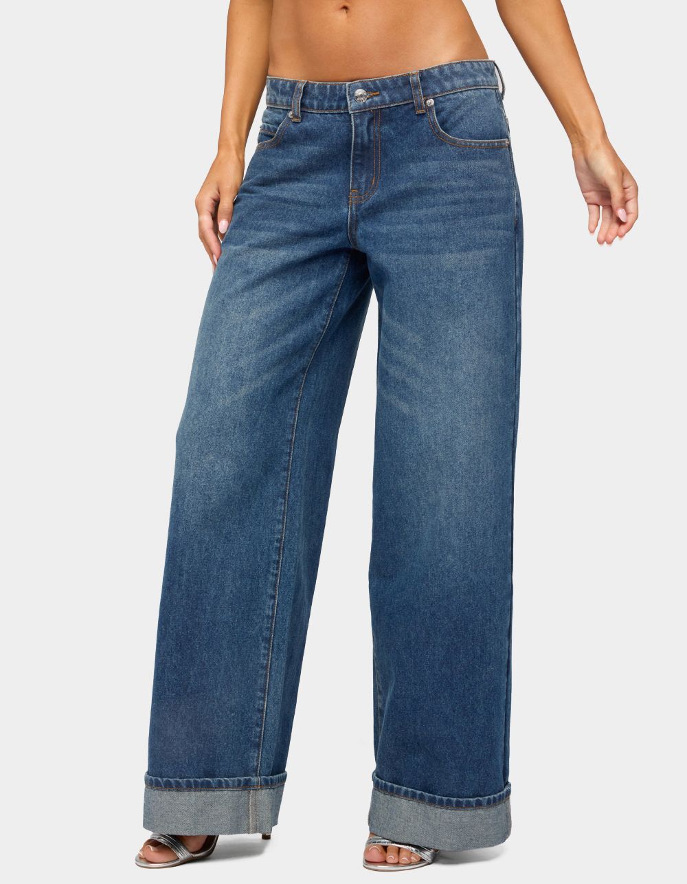 EDIKTED Gatz Cuffed Low Rise Wide Leg Jeans