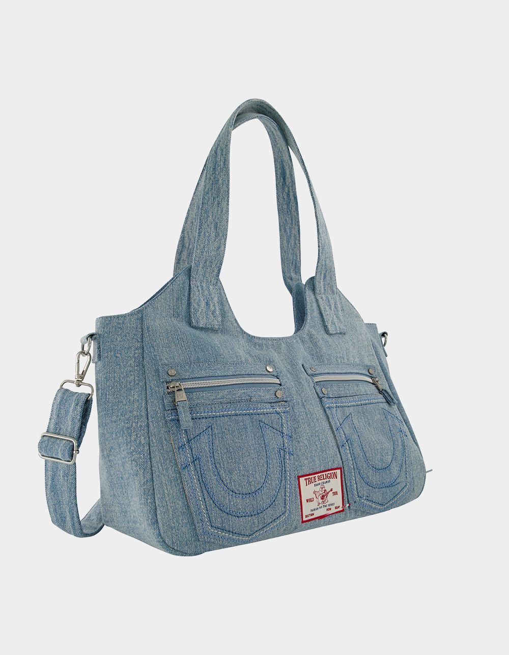 TRUE RELIGION Horseshoe Stitch Denim Satchel Bag