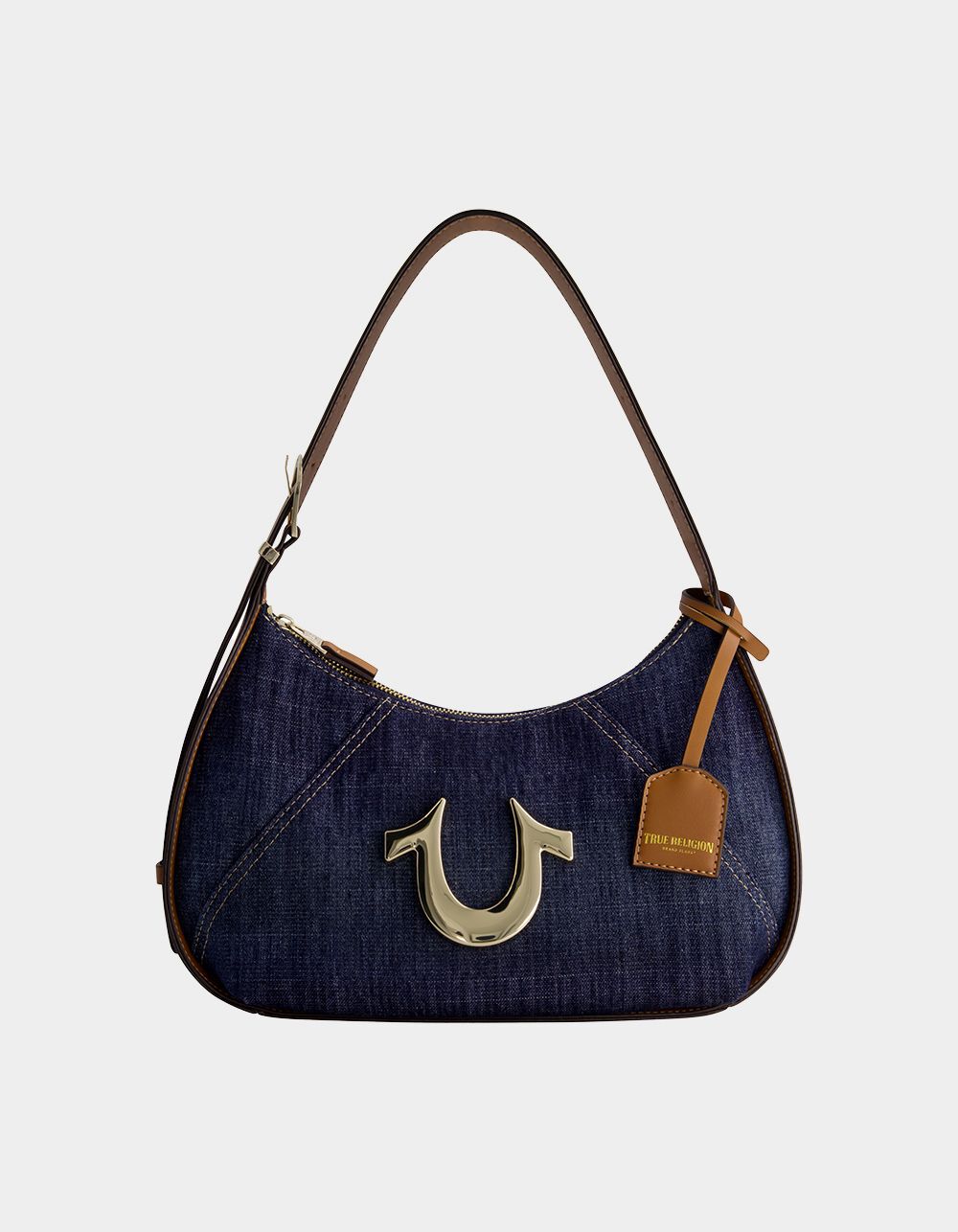 TRUE RELIGION Metal Horseshoe Denim Hobo Bag