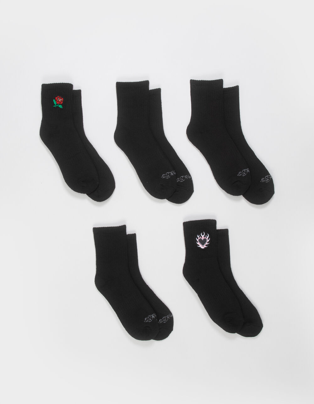 ED HARDY 5 Pack Embroidered Womens Crew Socks