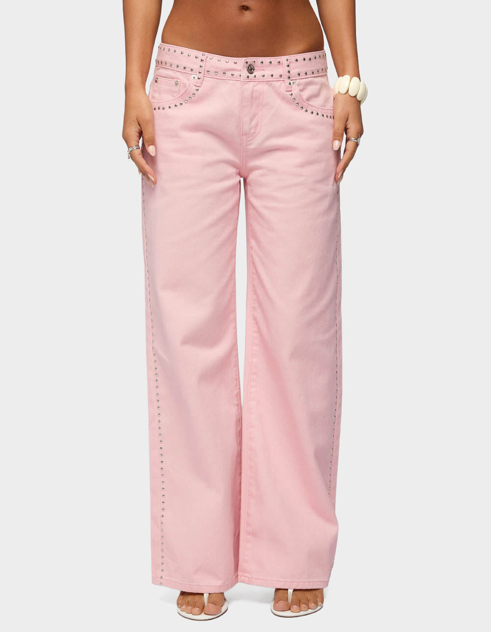 EDIKTED Quincy Studded Low Rise Baggy Jeans