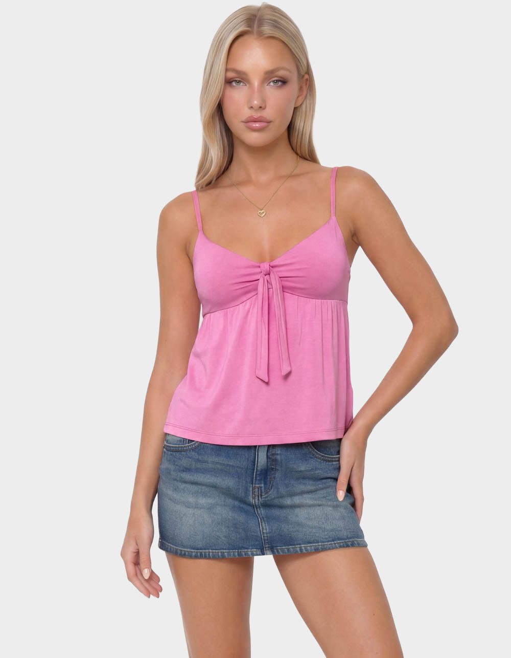 EDIKTED Michey Tie Front Babydoll Tank Top