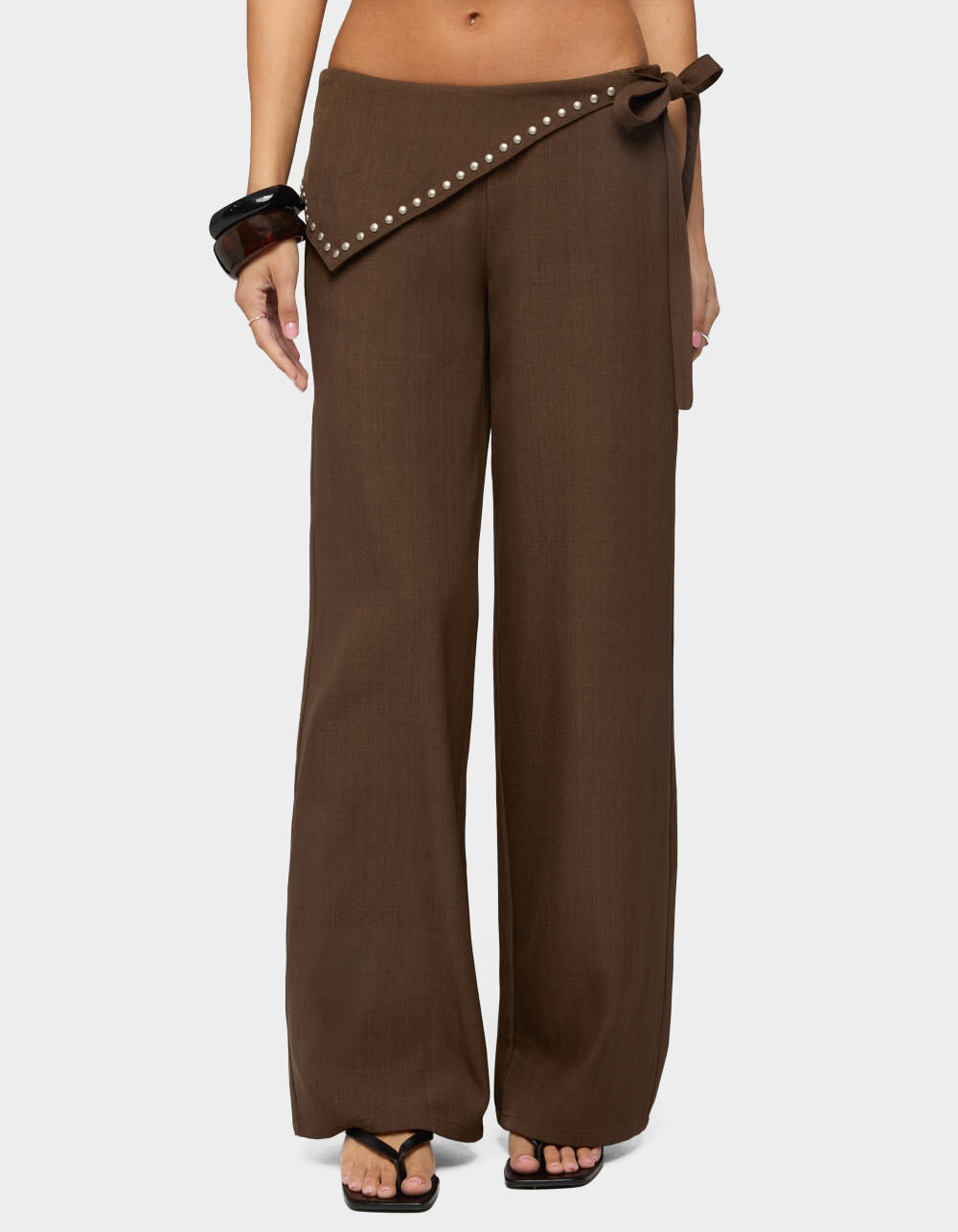 EDIKTED Avery Studded Foldover Straight Leg Pants