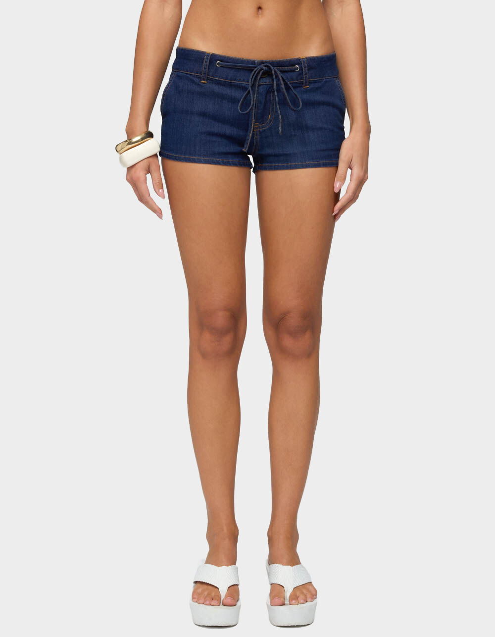 EDIKTED Falen Tie Denim Micro Shorts