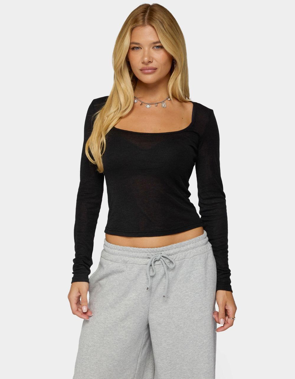 EDIKTED Amanita Scoop Neck Long Sleeve Top