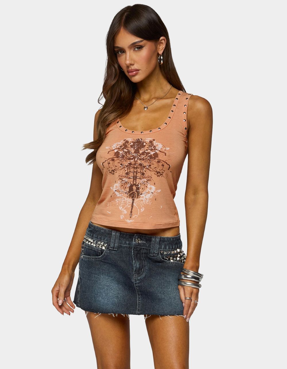 EDIKTED Demea Studded Graphic Tank Top
