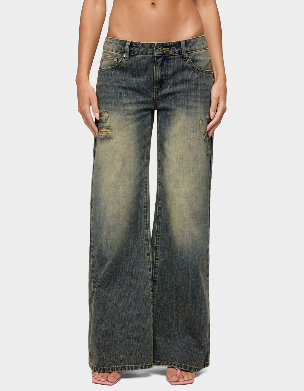 EDIKTED Noor Distressed Low Rise Baggy Jeans