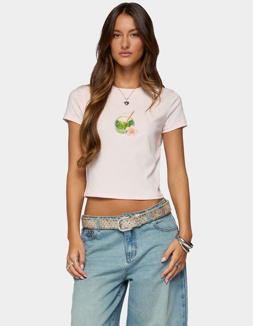 EDIKTED Coconut Beaded Tee