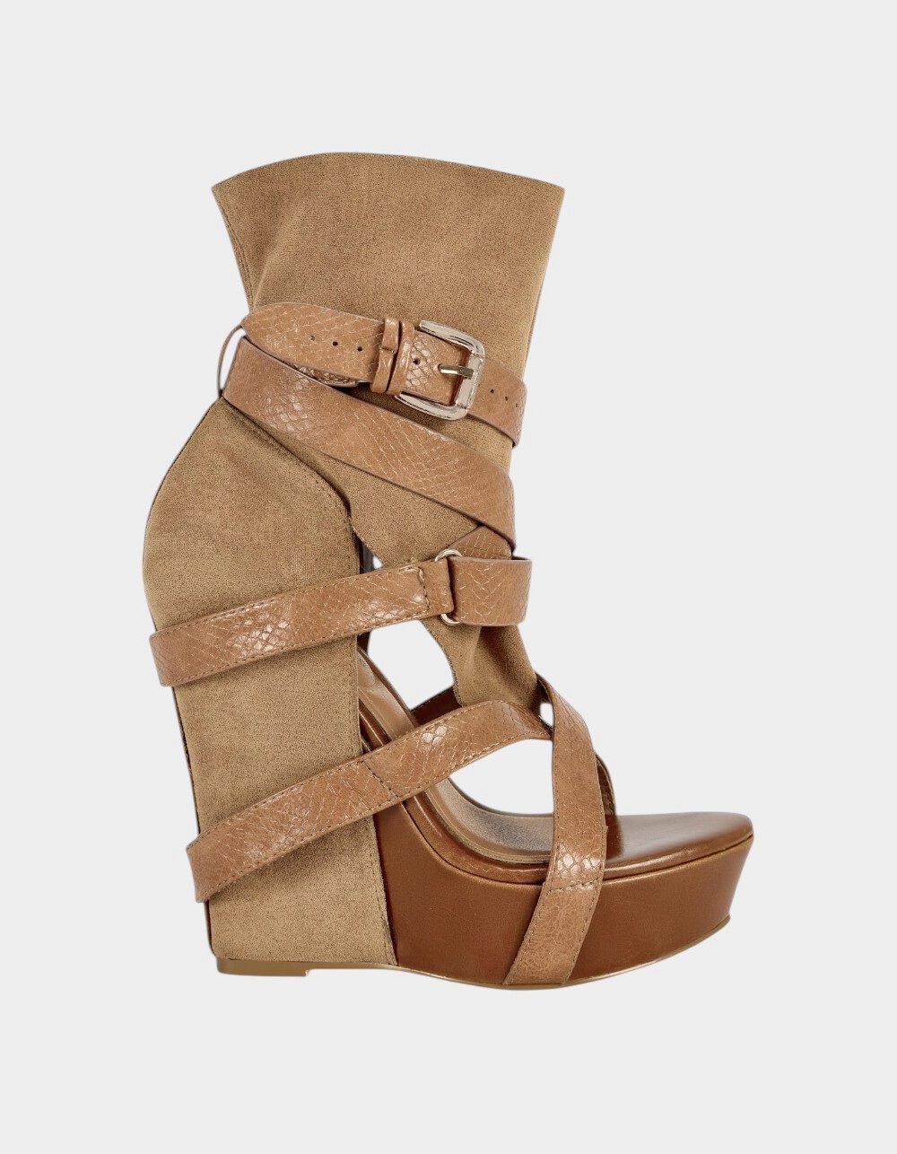 AZALEA WANG Rothko Belted Wedge Womens Sandal Boots