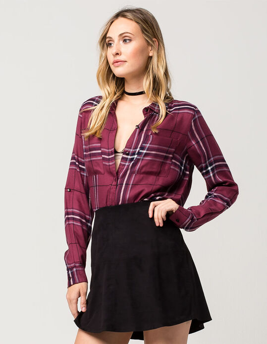 FULL TILT Burgundy Grid Womens Plaid Shirt 291988320 | Shirts + Flannels