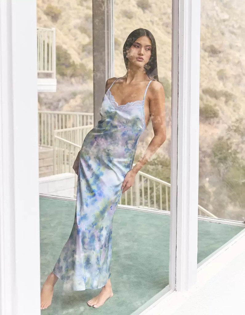 WEST OF MELROSE Printed Satin Lace Trim Womens Dress