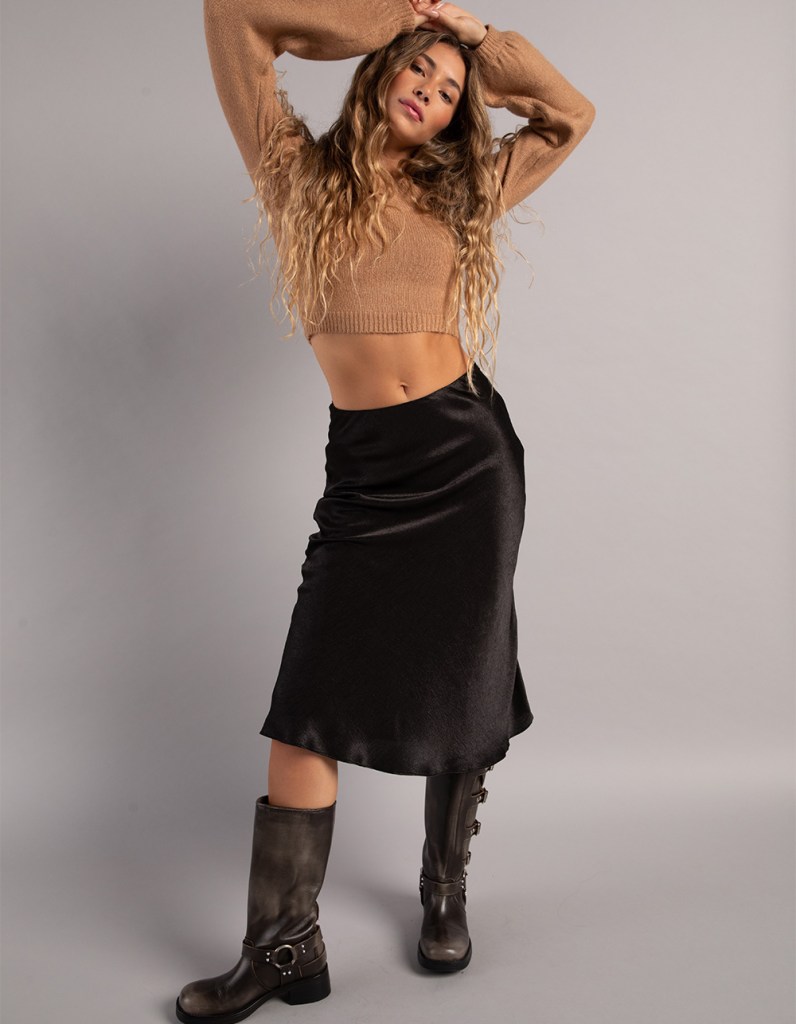 WEST OF MELROSE Satin Womens Midi Skirt 